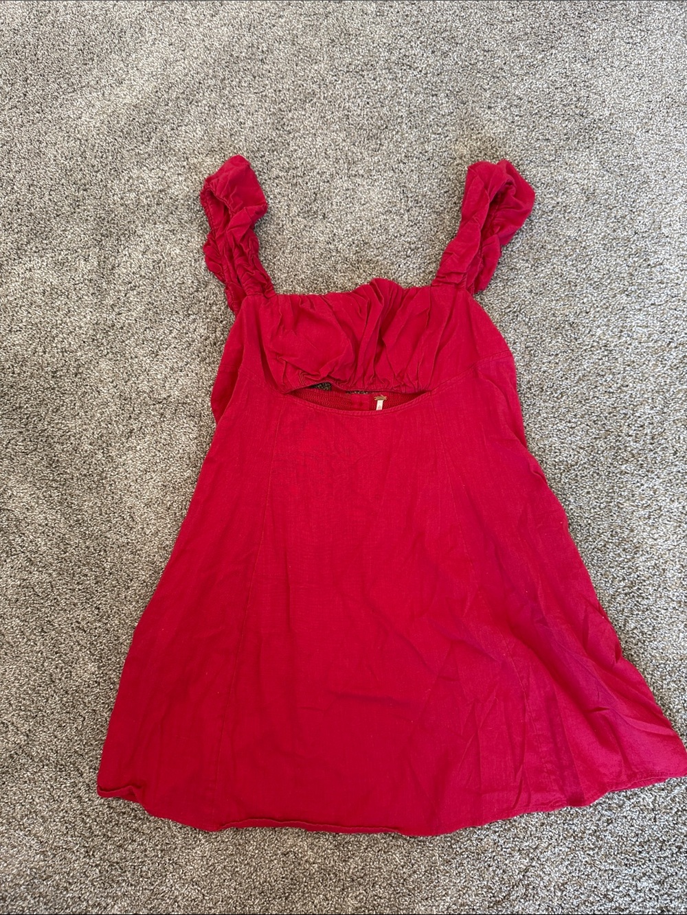 Free People Bright Red Ruffled Strap Mini Dress